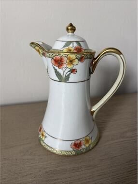 Vintage Hand Painted Floral Gold Nippon Moriage Chocolate Pot Tea Pot Gorgeous